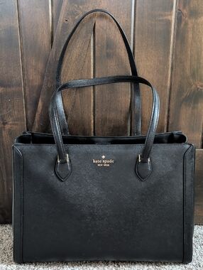 Kate Spade Madison Laptop Tote Black Leather Double-Handle